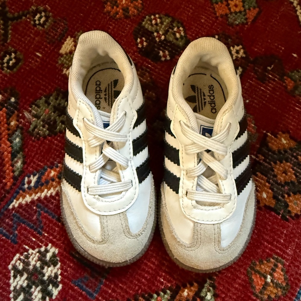 Adidas Kids White and Black Striped Sneakers
